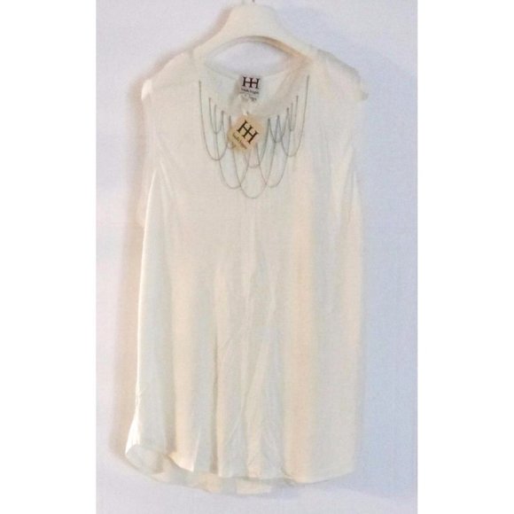 $195 HAUTE HIPPIE Swan CHAIN Necklace TOP  Ivory MESH SLEEVELESS Modal ( L ) - Picture 1 of 3